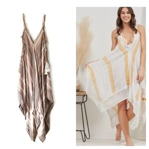 SURF GYPSY Boho Lace Up Handkerchief Hem Dress L